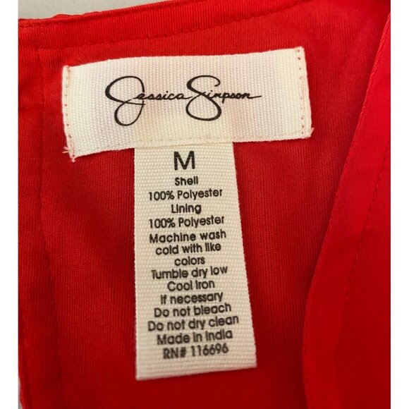 Jessica Simpson Red Pleated Chiffon Mini Dress Keyhole Back Long Sleeves Medium - Picture 3 of 8